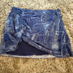 Edikted Blue Denim Pattern Mini Skirt